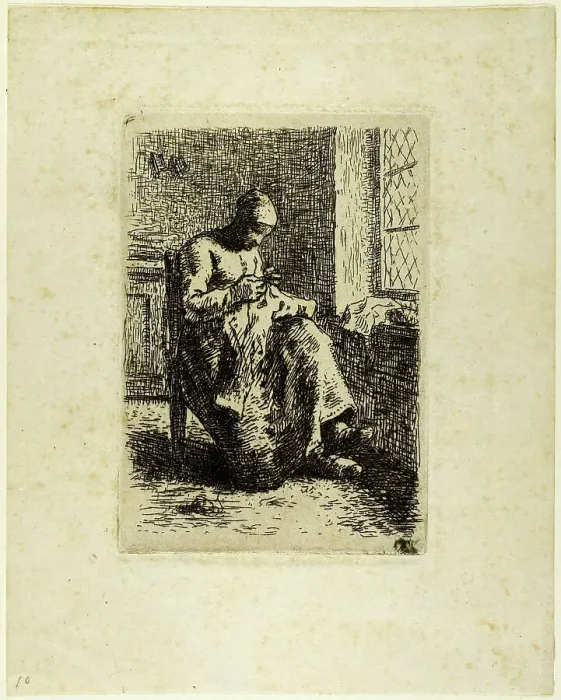 Framed Print : A Woman Sewing, 1855. Creator: Jean Francois Millet Framed Print : A Woman Sewing, 1855. Creator: Jean Francois Millet