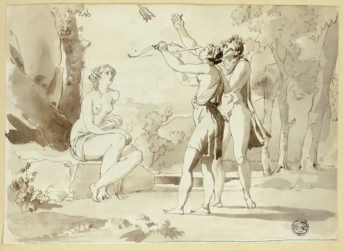 Framed Print : Woman Shooting an Arrow, with Two Companions, 1584 / 94. Creator: Juan Cristobal Framed Print : Woman Shooting an Arrow, with Two Companions, 1584 / 94. Creator: Juan Cristobal