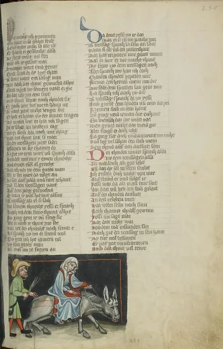 Framed Print : The Woman from Shunem on a Donkey; Weltchronik, about 1400-1410. Creator: Unknown