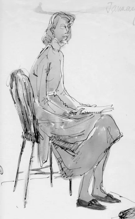 Framed Print : Woman sitting on a chair, c1950. Creator: Shirley Markham Framed Print : Woman sitting on a chair, c1950. Creator: Shirley Markham