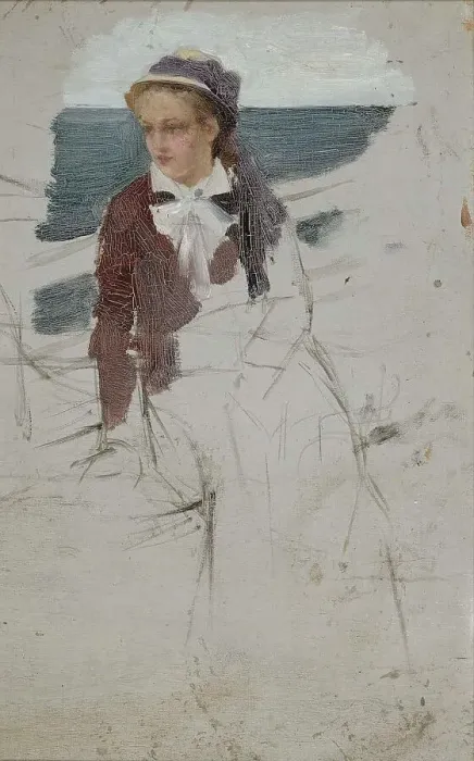 Framed Print : A woman sitting by the rail of a ship, sketch, c1890s. Creator: Albert Edelfelt Framed Print : A woman sitting by the rail of a ship, sketch, c1890s. Creator: Albert Edelfelt