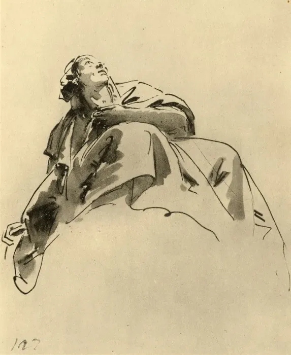Framed Print : Woman sitting, seen obliquely from below, mid 18th century, (1928) Framed Print : Woman sitting, seen obliquely from below, mid 18th century, (1928)