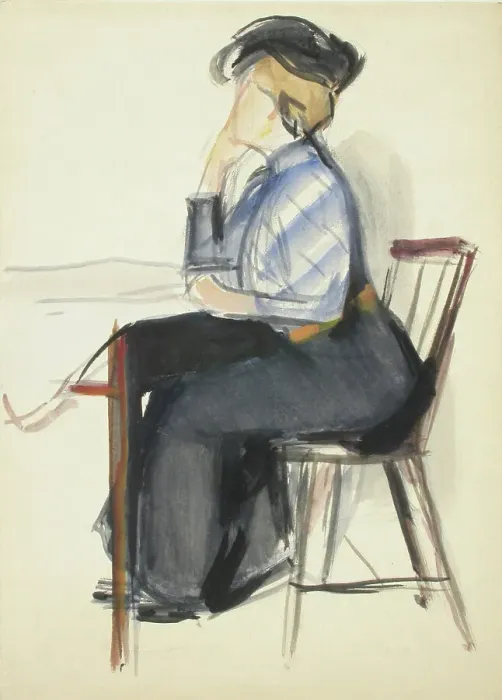 Framed Print : A woman sitting at a table, sketch, c1910s. Creator: Verner Thome Framed Print : A woman sitting at a table, sketch, c1910s. Creator: Verner Thome