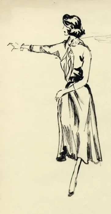 Framed Print : Woman in full skirt with outstretched arm, c1950. Creator: Shirley Markham Framed Print : Woman in full skirt with outstretched arm, c1950. Creator: Shirley Markham
