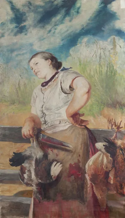 Framed Print : Woman Slaughtering Hens, between 1895-1899. Creator: Jacek Malczewski Framed Print : Woman Slaughtering Hens, between 1895-1899. Creator: Jacek Malczewski