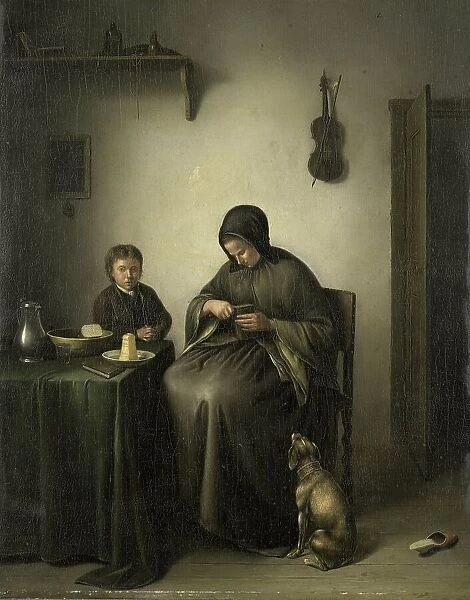 A Woman Slicing Bread, c.1800-c.1823. Creator: Johannes Christiaan Janson