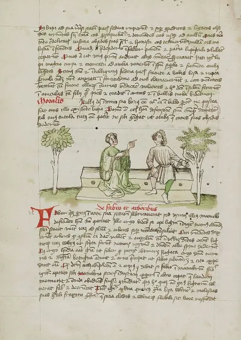 Framed Print : A Woman Speaking to a Horseman; Fables, third quarter of 15th century. Creator: Unknown Framed Print : A Woman Speaking to a Horseman; Fables, third quarter of 15th century. Creator: Unknown