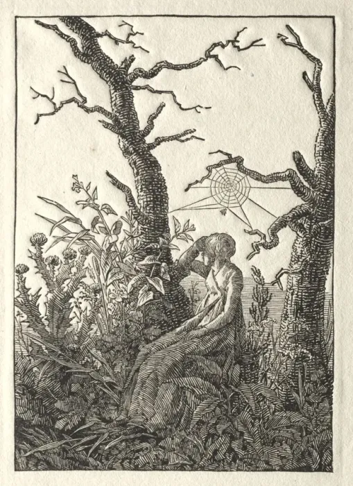 Framed Print : The Woman with the Spider Web between Bare Trees, 1803. Creator: Caspar David Friedrich (German Framed Print : The Woman with the Spider Web between Bare Trees, 1803. Creator: Caspar David Friedrich (German