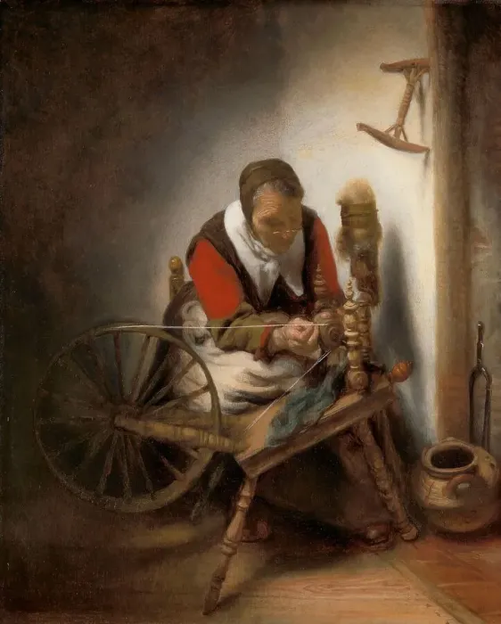 Framed Print : Woman spinning, 1652-1662. Creator: Nicolaes Maes Framed Print : Woman spinning, 1652-1662. Creator: Nicolaes Maes