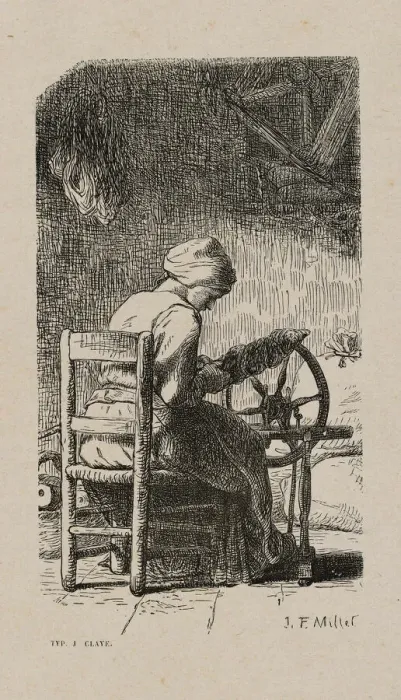 Framed Print : Woman Spinning, 1853, after drawing made in 1852. Creator: Jacques-Adrien Lavieille Framed Print : Woman Spinning, 1853, after drawing made in 1852. Creator: Jacques-Adrien Lavieille