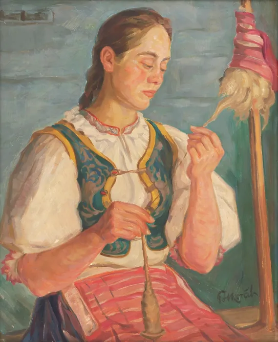 Framed Print : Woman spinning, 1937. Creator: Stefan Polkorab Framed Print : Woman spinning, 1937. Creator: Stefan Polkorab
