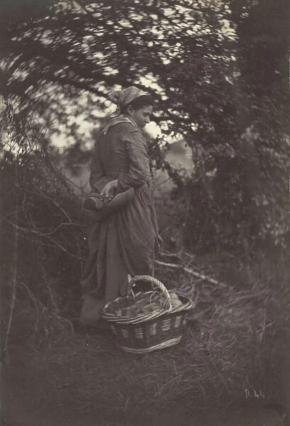 Woman Standing with Basket on Ground, 1870. Creator: Giraudon's Artist
