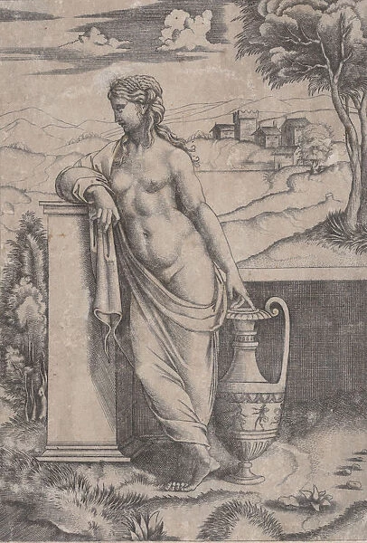Woman Standing near a Vase, ca. 1514-36. Creator: Agostino Veneziano
