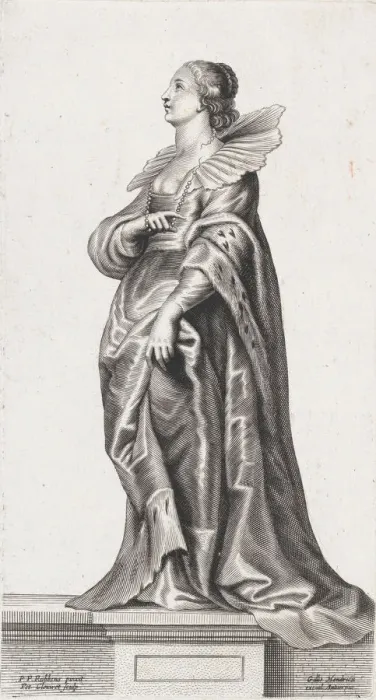 Framed Print : A woman standing on a pedestal, wearing a fur-trimmed coat and ruff, ca. 1640-70. ca Framed Print : A woman standing on a pedestal, wearing a fur-trimmed coat and ruff, ca. 1640-70. ca