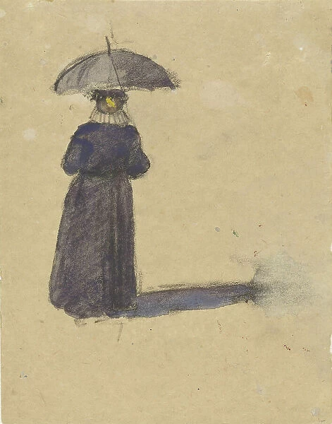 Woman, standing with umbrella, 1860-1921. Creator: Adolf le Comte