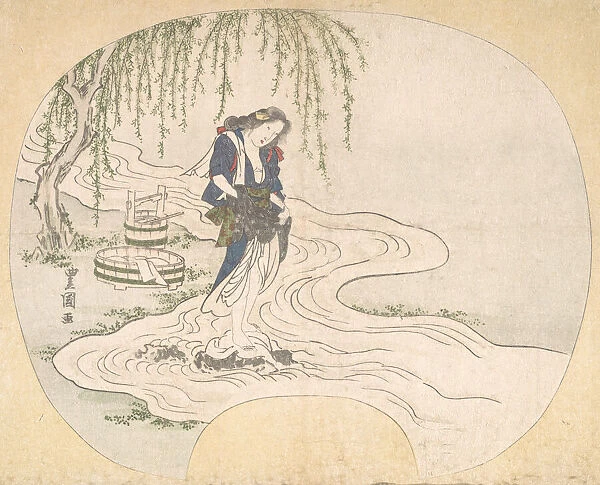 A Woman Stands on a Rock in a Stream Washing Clothes, ca. 1828