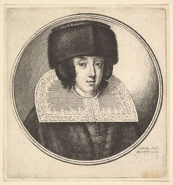 Woman with stiff lace collar and flat-crowned fur hat, 1645. Creator: Wenceslaus Hollar