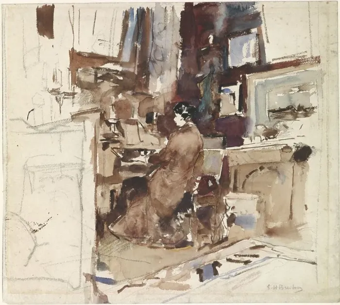Framed Print : Woman in studio with harmonium, 1867-1923. Creator: George Hendrik Breitner Framed Print : Woman in studio with harmonium, 1867-1923. Creator: George Hendrik Breitner