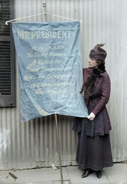 Framed Print : Woman Suffrage Banners, 1917. Creator: Harris & Ewing Framed Print : Woman Suffrage Banners, 1917. Creator: Harris & Ewing