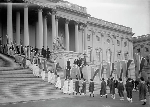 Woman Suffrage - at Capitol with Banners, 1917. Creator: Harris & Ewing. Woman Suffrage - at Capitol with Banners, 1917. Creator: Harris & Ewing