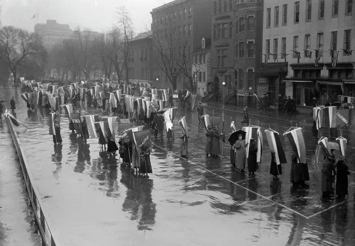 Framed Print : Woman Suffrage - Marching in Rain, 1917. Creator: Harris & Ewing. Woman Suffrage - Marching in Rain, 1917. Creator: Harris & Ewing Framed Print : Woman Suffrage - Marching in Rain, 1917. Creator: Harris & Ewing. Woman Suffrage - Marching in Rain, 1917. Creator: Harris & Ewing