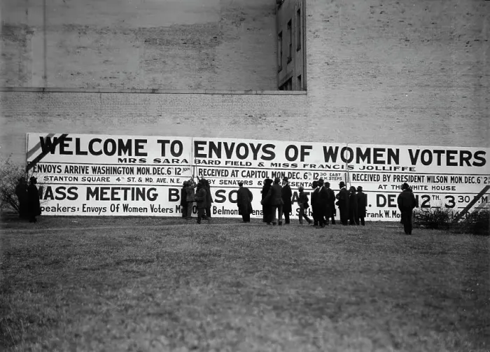 Framed Print : Woman Suffrage Sign: Welcome To Envoys of Women Voters, 1915. Creator: Harris & Ewing. Woman Suffrage Sign: Welcome To Envoys of Women Voters, 1915. Creator: Harris & Ewing Framed Print : Woman Suffrage Sign: Welcome To Envoys of Women Voters, 1915. Creator: Harris & Ewing. Woman Suffrage Sign: Welcome To Envoys of Women Voters, 1915. Creator: Harris & Ewing