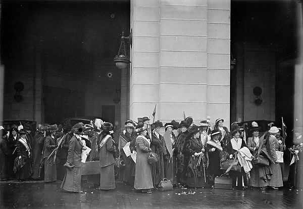 Woman Suffrage - at Union Station, 1917. Creator: Harris & Ewing. Woman Suffrage - at Union Station, 1917. Creator: Harris & Ewing