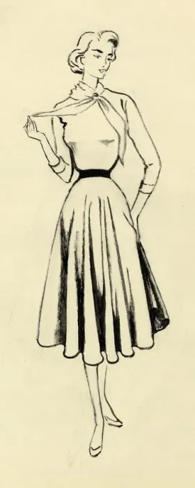 Framed Print : Woman in sweater and full skirt, c1950. Creator: Shirley Markham Framed Print : Woman in sweater and full skirt, c1950. Creator: Shirley Markham