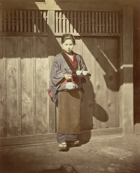 Framed Print : Woman with Tea Tray, 1863-1868. Creator: Felice Beato Framed Print : Woman with Tea Tray, 1863-1868. Creator: Felice Beato