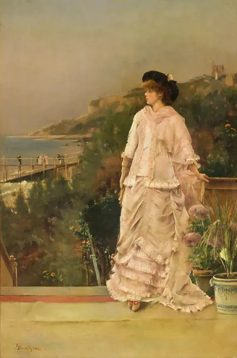 Framed Print : Woman on a terrace by the sea, 1882 Framed Print : Woman on a terrace by the sea, 1882