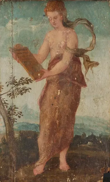 Framed Print : Woman with Text Panel, 1540-1570. Creator: Circle of Lambert Sustris Framed Print : Woman with Text Panel, 1540-1570. Creator: Circle of Lambert Sustris