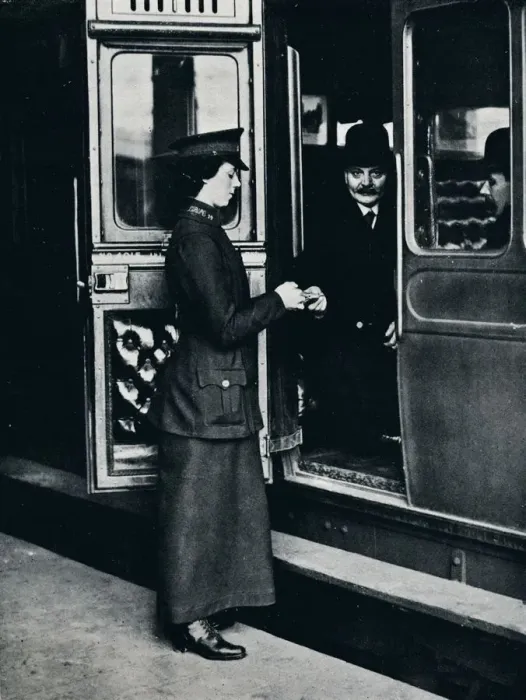 Framed Print : A woman ticket inspector at work, c1914 Framed Print : A woman ticket inspector at work, c1914