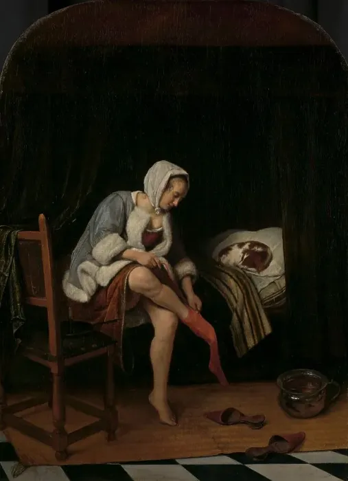 Framed Print : Woman at her Toilet, 1655-1660. Creator: Jan Steen Framed Print : Woman at her Toilet, 1655-1660. Creator: Jan Steen