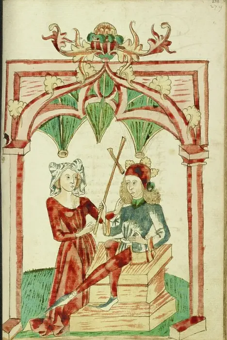 Framed Print : A Woman Touches the Hair of the Enthroned Josaphat; Barlaam und Josaphat, 1469. Creators: Hans Schilling, Diebolt Lauber Framed Print : A Woman Touches the Hair of the Enthroned Josaphat; Barlaam und Josaphat, 1469. Creators: Hans Schilling, Diebolt Lauber