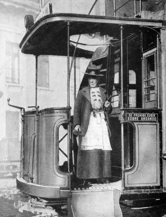 Framed Print : A woman tram-conductor, Chile, 1922. Artist: Brown & Dawson
