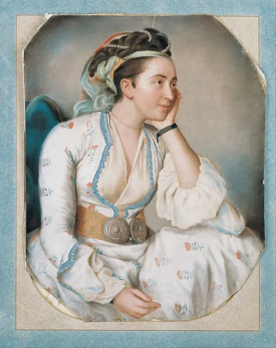 Framed Print : Woman in Turkish Dress, Mid of the 18th cen Artist: Liotard, Jean-Etienne (1702-1789) Framed Print : Woman in Turkish Dress, Mid of the 18th cen Artist: Liotard, Jean-Etienne (1702-1789)