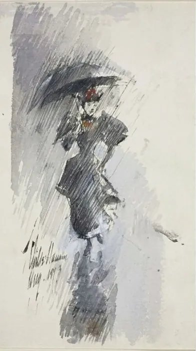 Framed Print : Woman with Umbrella, 1893. Creator: Frederick Childe Hassam Framed Print : Woman with Umbrella, 1893. Creator: Frederick Childe Hassam