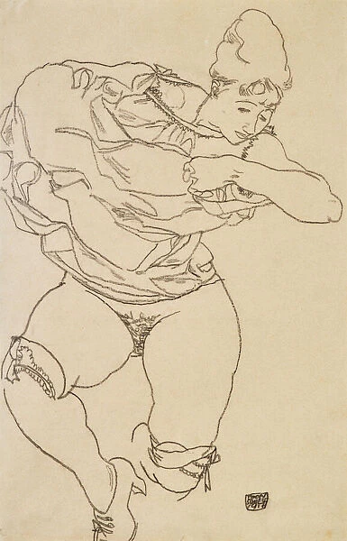Woman Undressing, 1917. Creator: Schiele, Egon (1890-1918)