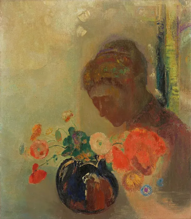 Framed Print : Woman With A Vase Of Flowers, c1903. Creator: Odilon Redon Framed Print : Woman With A Vase Of Flowers, c1903. Creator: Odilon Redon
