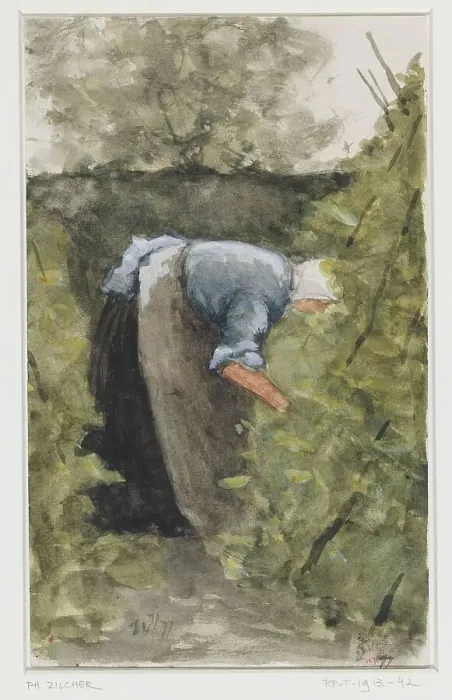 Framed Print : Woman in the vegetable garden, 1877. Creator: Philip Zilcken Framed Print : Woman in the vegetable garden, 1877. Creator: Philip Zilcken