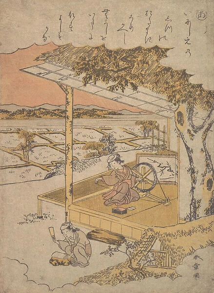 Woman on Veranda, Spinning... 18th century. Creator: Shunsho