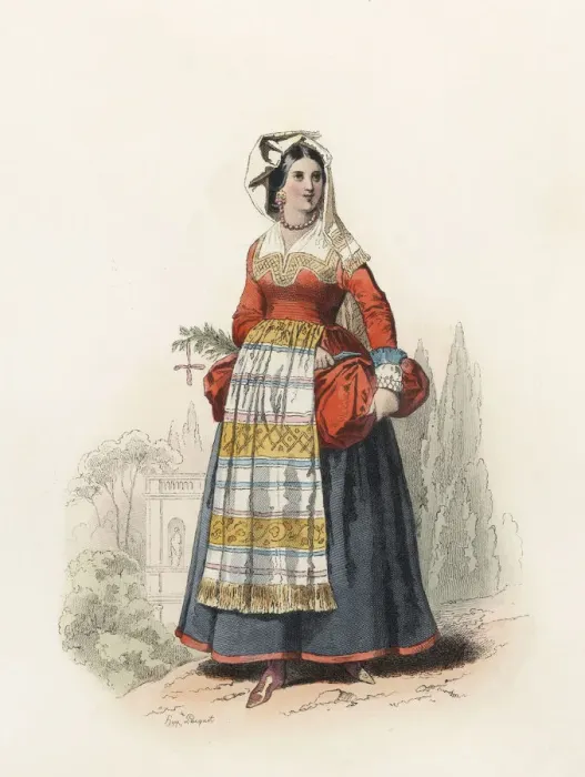 Framed Print : Woman from Villettri, near Rome, in the modern age, color engraving 1870 Framed Print : Woman from Villettri, near Rome, in the modern age, color engraving 1870