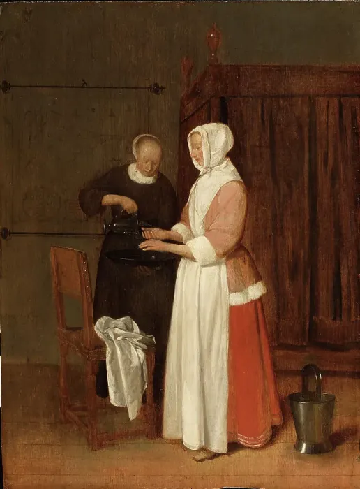 Framed Print : A Woman Washing her Hands, 1662. Creator: Gerritsz Quiringh van Brekelenkam Framed Print : A Woman Washing her Hands, 1662. Creator: Gerritsz Quiringh van Brekelenkam