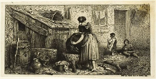 Woman Washing Pots, with Children, 1845. Creator: Charles Emile Jacque
