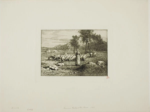 Woman Watching Over a Herd of Pigs, 1868. Creator: Charles Emile Jacque