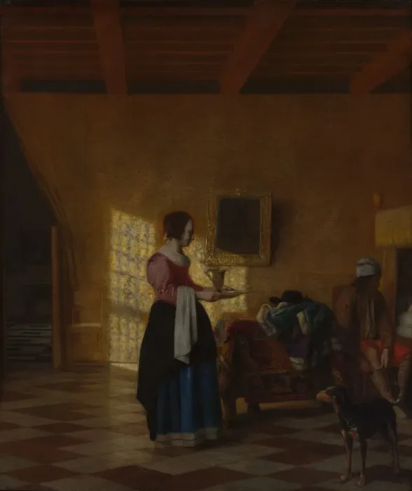 Framed Print : Woman with a Water Pitcher, and a Man by a Bed, ca. 1667-70. Creator: Pieter de Hooch Framed Print : Woman with a Water Pitcher, and a Man by a Bed, ca. 1667-70. Creator: Pieter de Hooch