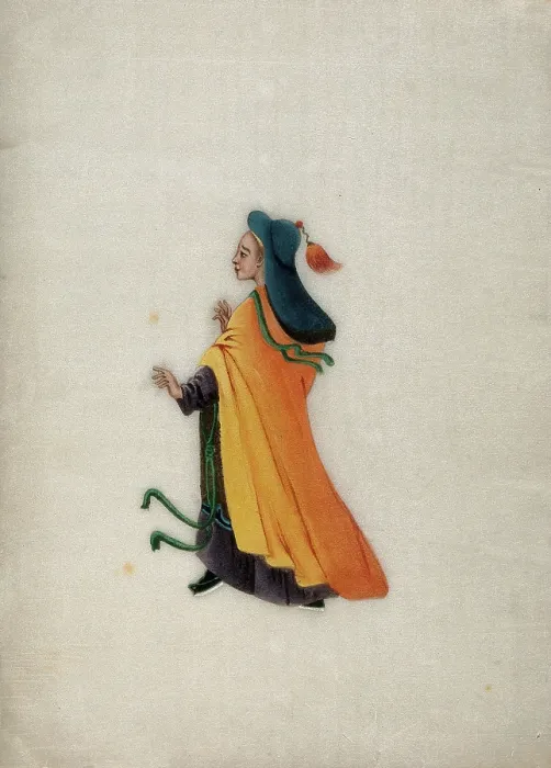 Framed Print : A woman wearing brightly coloured robes and a tasselled head dress, 1800. Creator: Unknown Framed Print : A woman wearing brightly coloured robes and a tasselled head dress, 1800. Creator: Unknown