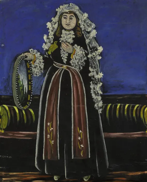 Framed Print : Woman wearing a Lechaki (silk veil). Creator: Pirosmani, Niko (1862-1918) Framed Print : Woman wearing a Lechaki (silk veil). Creator: Pirosmani, Niko (1862-1918)