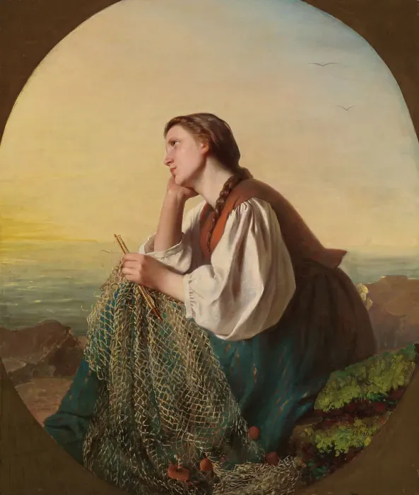 Framed Print : Woman weaving a fishing net, 1863. Creator: Ida Silfverberg Framed Print : Woman weaving a fishing net, 1863. Creator: Ida Silfverberg