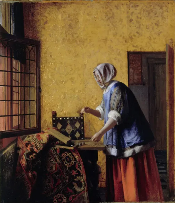 Framed Print : Woman Weighing Gold, ca 1662 Framed Print : Woman Weighing Gold, ca 1662
